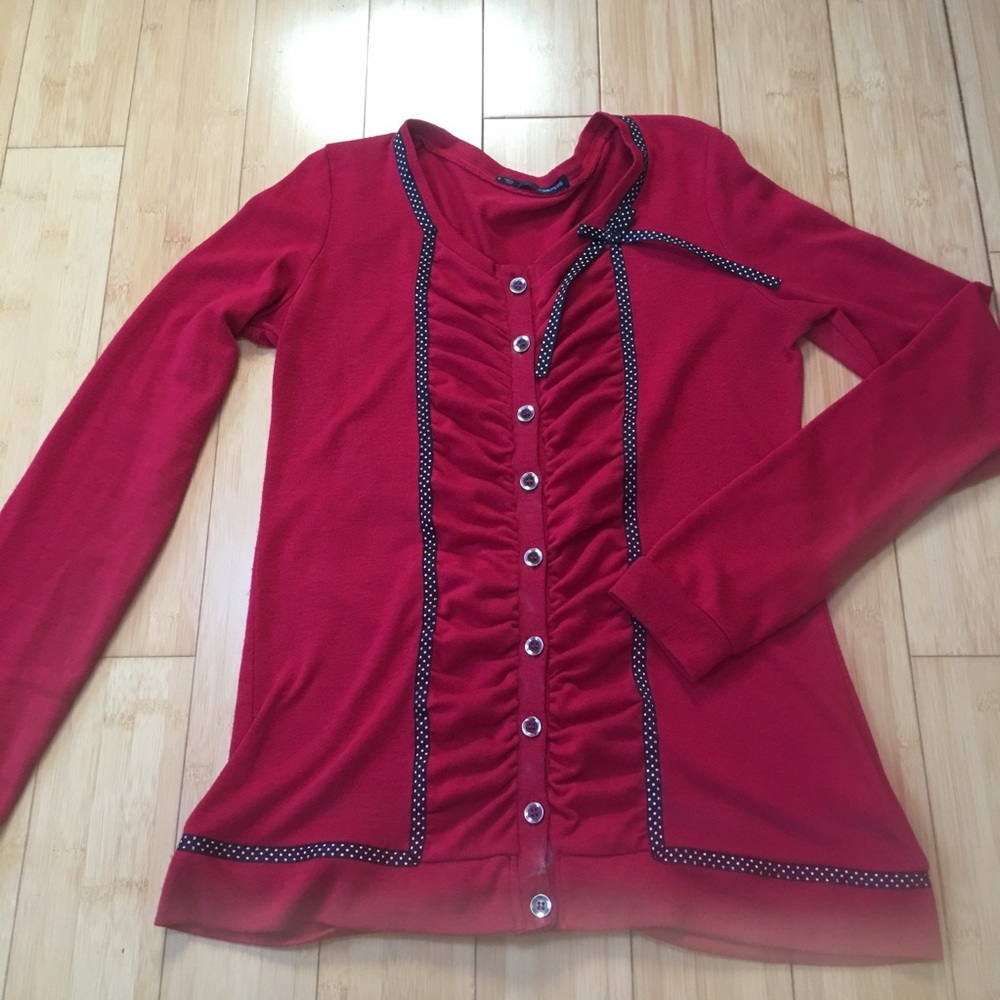 Maurices red long sleeve ruffle front tee top